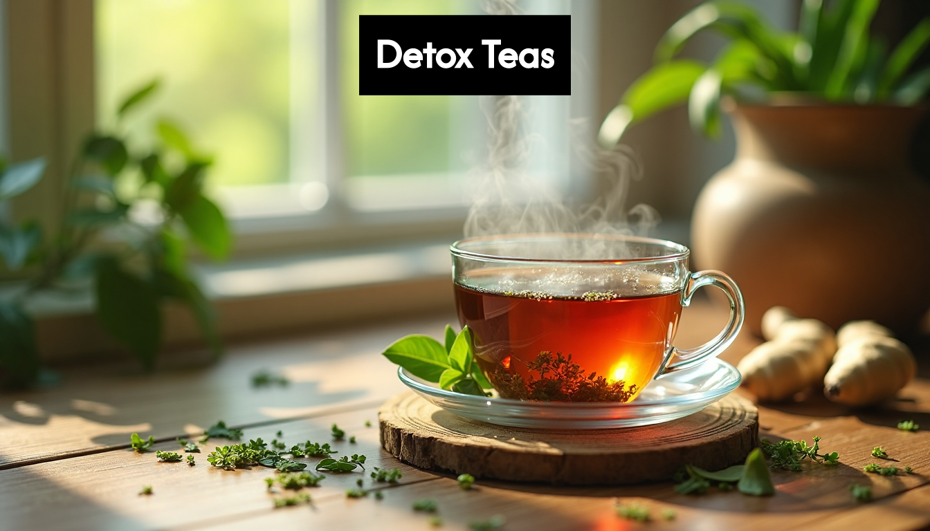 Cup of herbal detox tea with fresh herbs