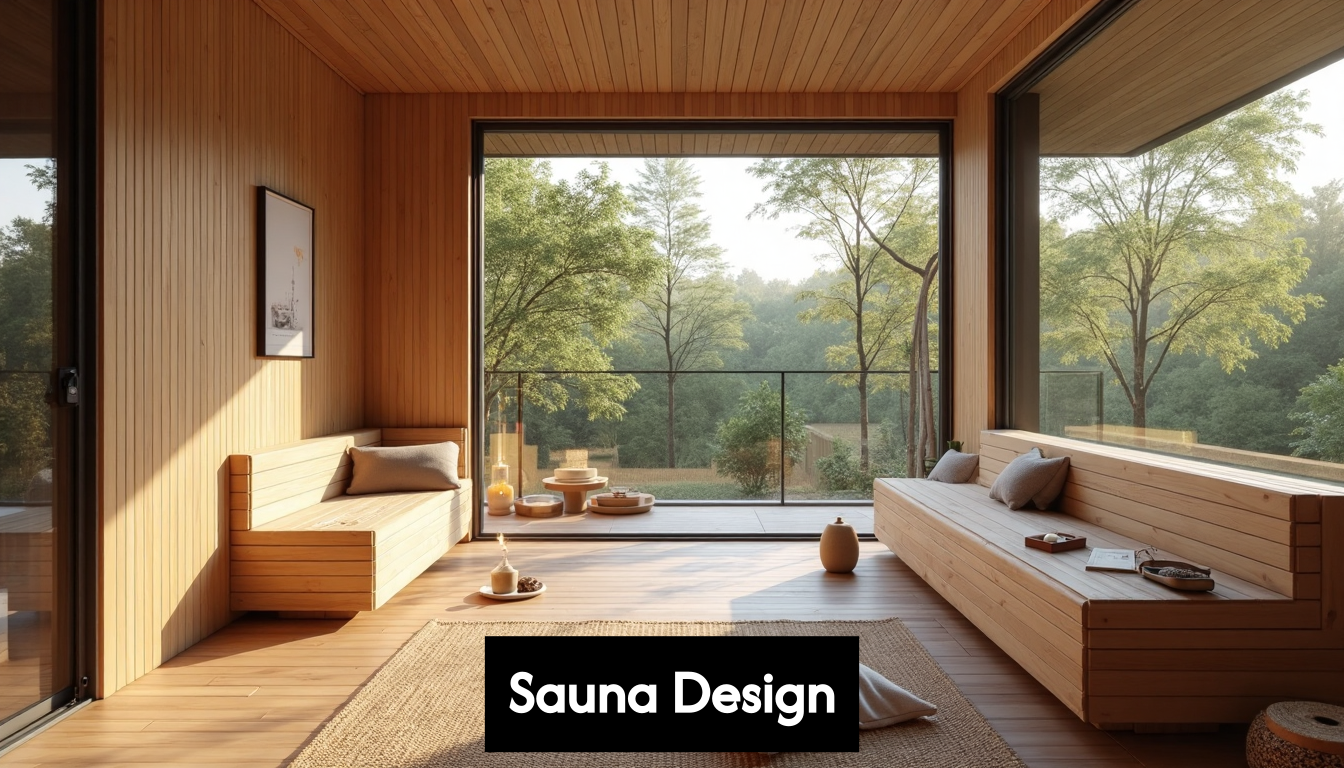 Custom sauna with glass wall and nature view