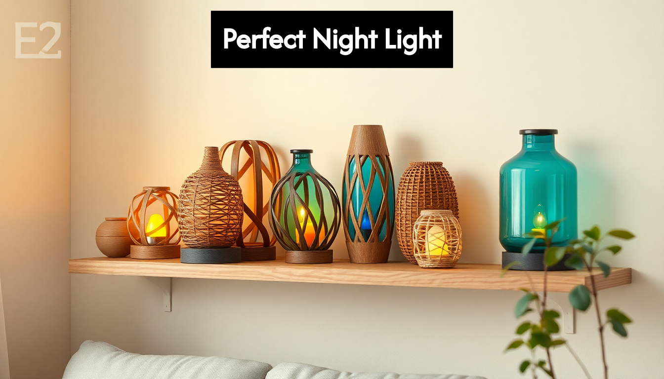 Decorative natural material night lights on shelf