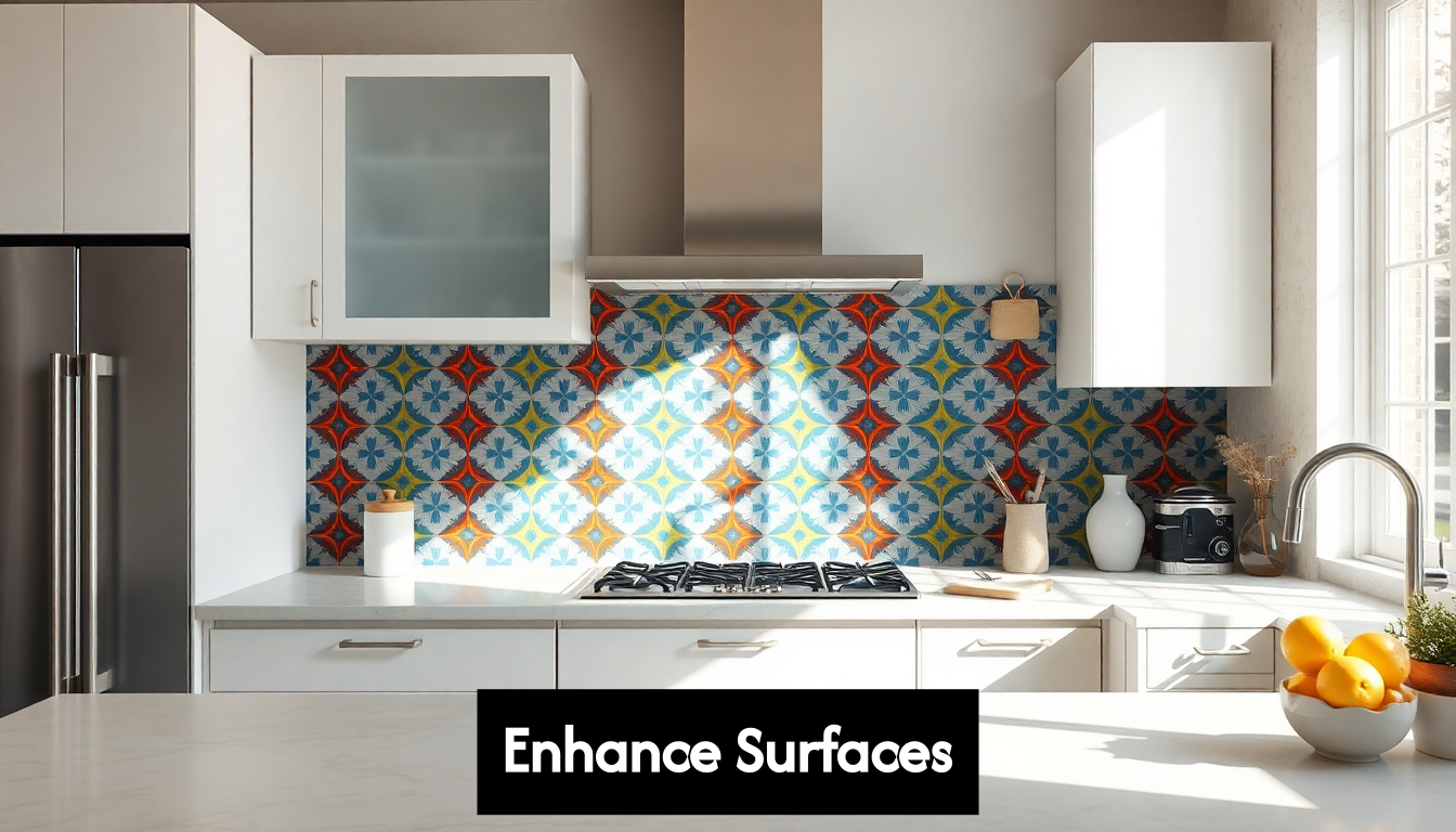 Kitchen with patterned tile backsplash