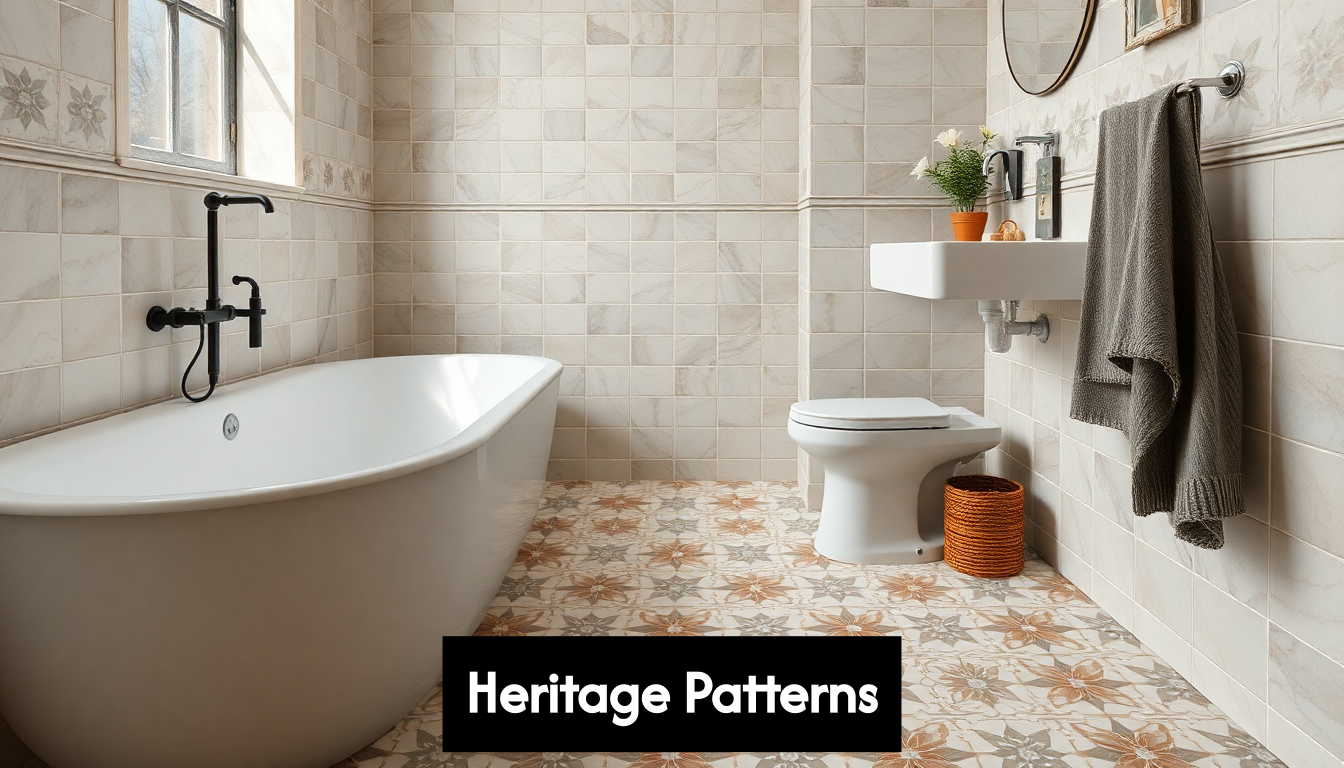 Heritage patterned tiles in a bathroom