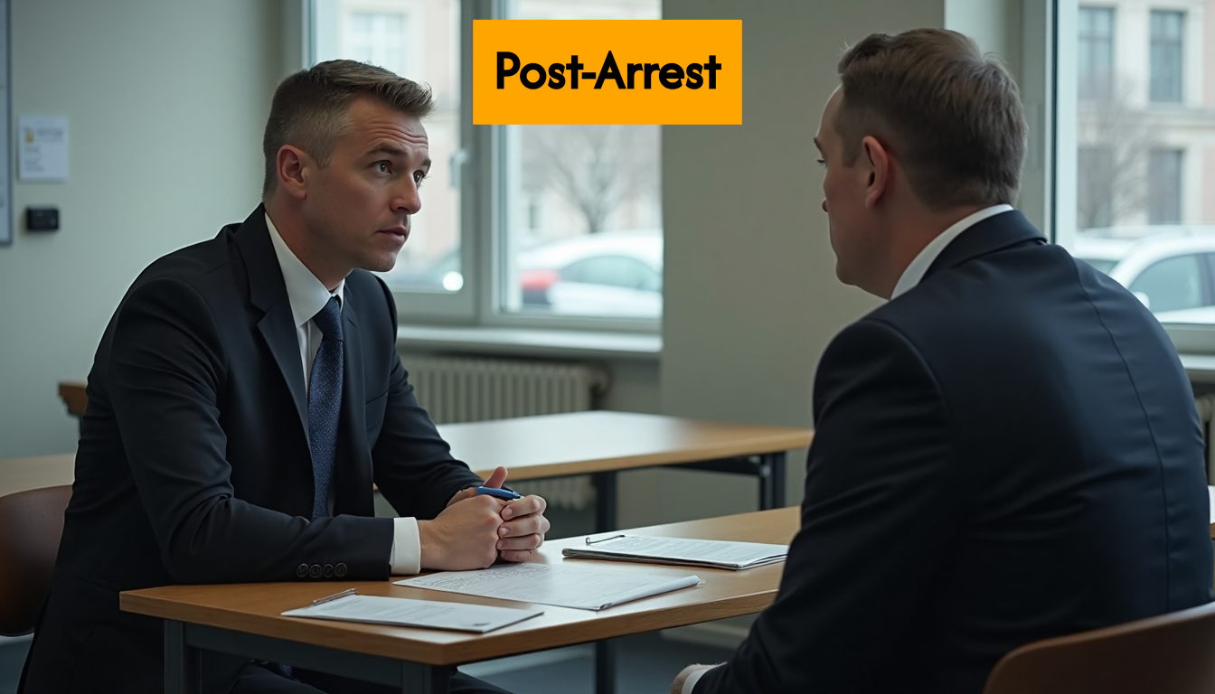 Detainee with lawyer in police station