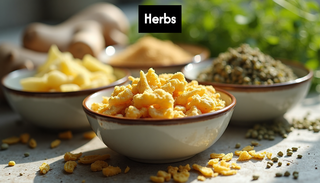 Detox tea ingredients in small bowls