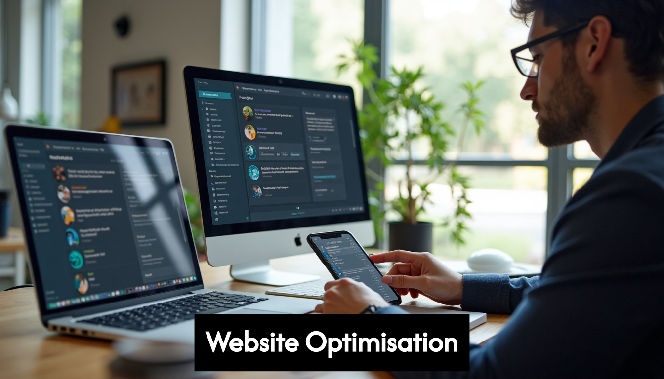 Developer checking responsive website on devices