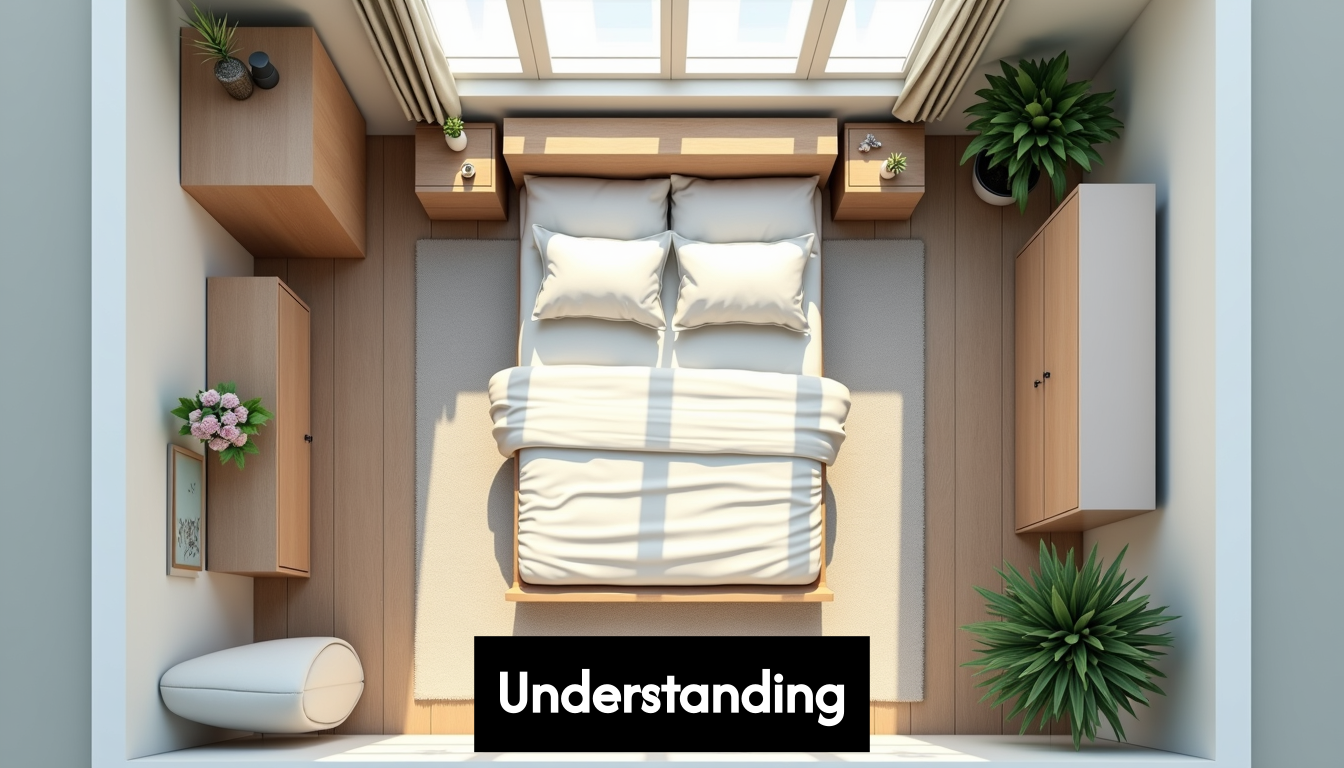 Diagram showing bed in a bedroom floor plan.