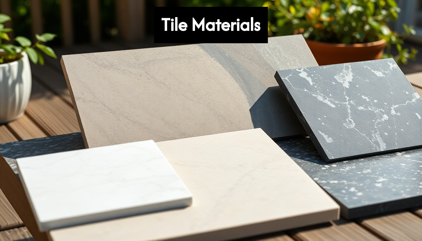 Different outdoor tile materials side by side