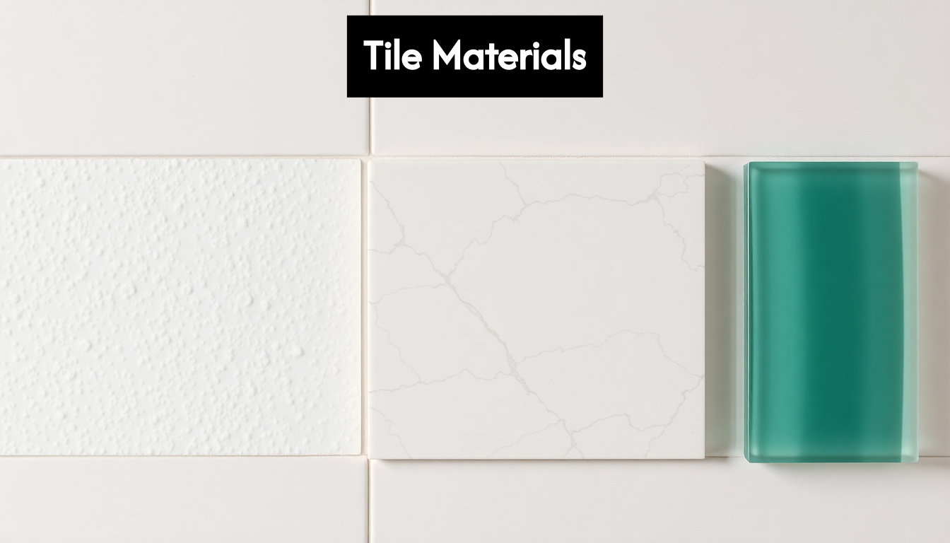 Different types of shower tiles in close-up