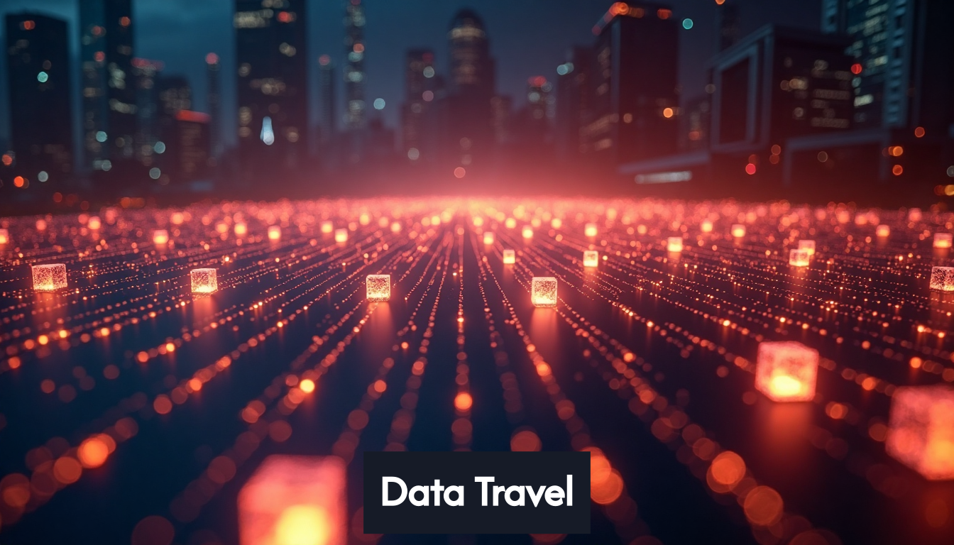 Digital data packets moving through a network.