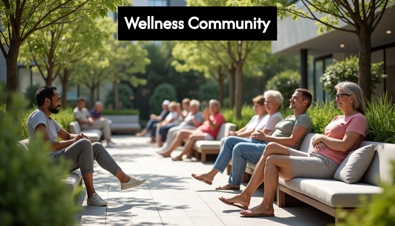 Diverse group socializing in wellness community