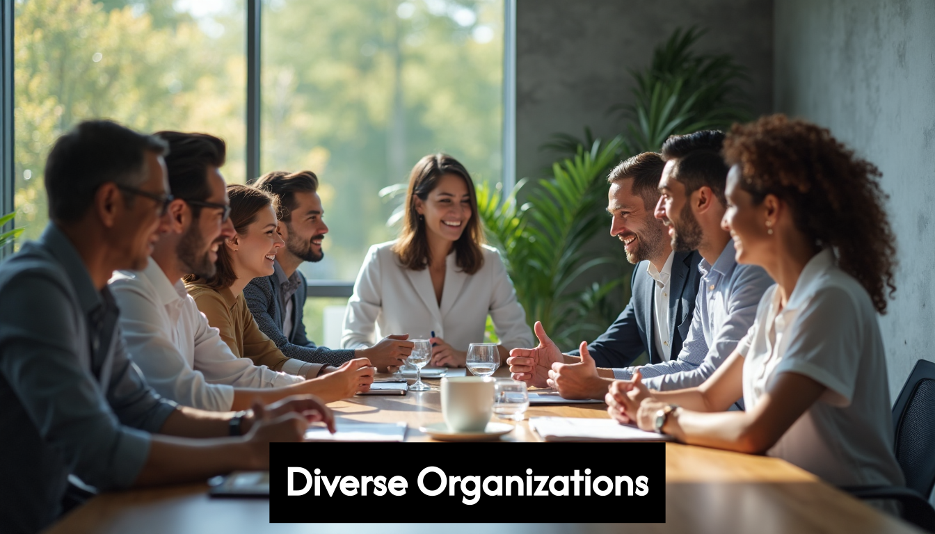 Diverse leaders collaborating at conference table
