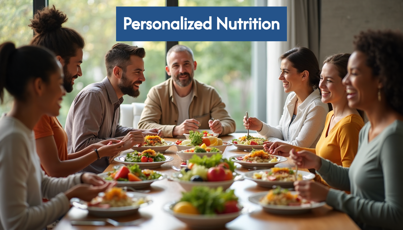 Diverse people eating nutritious meal together