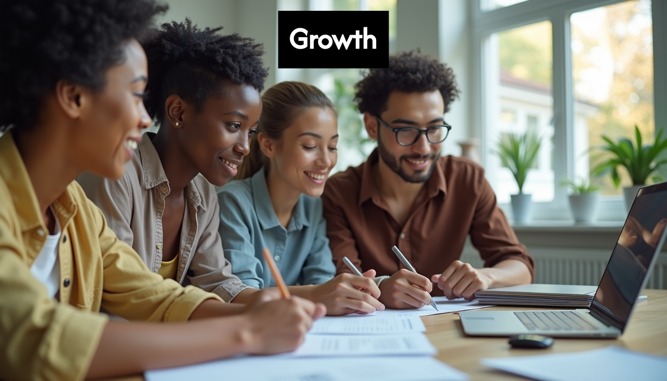 Diverse team collaborating in modern office