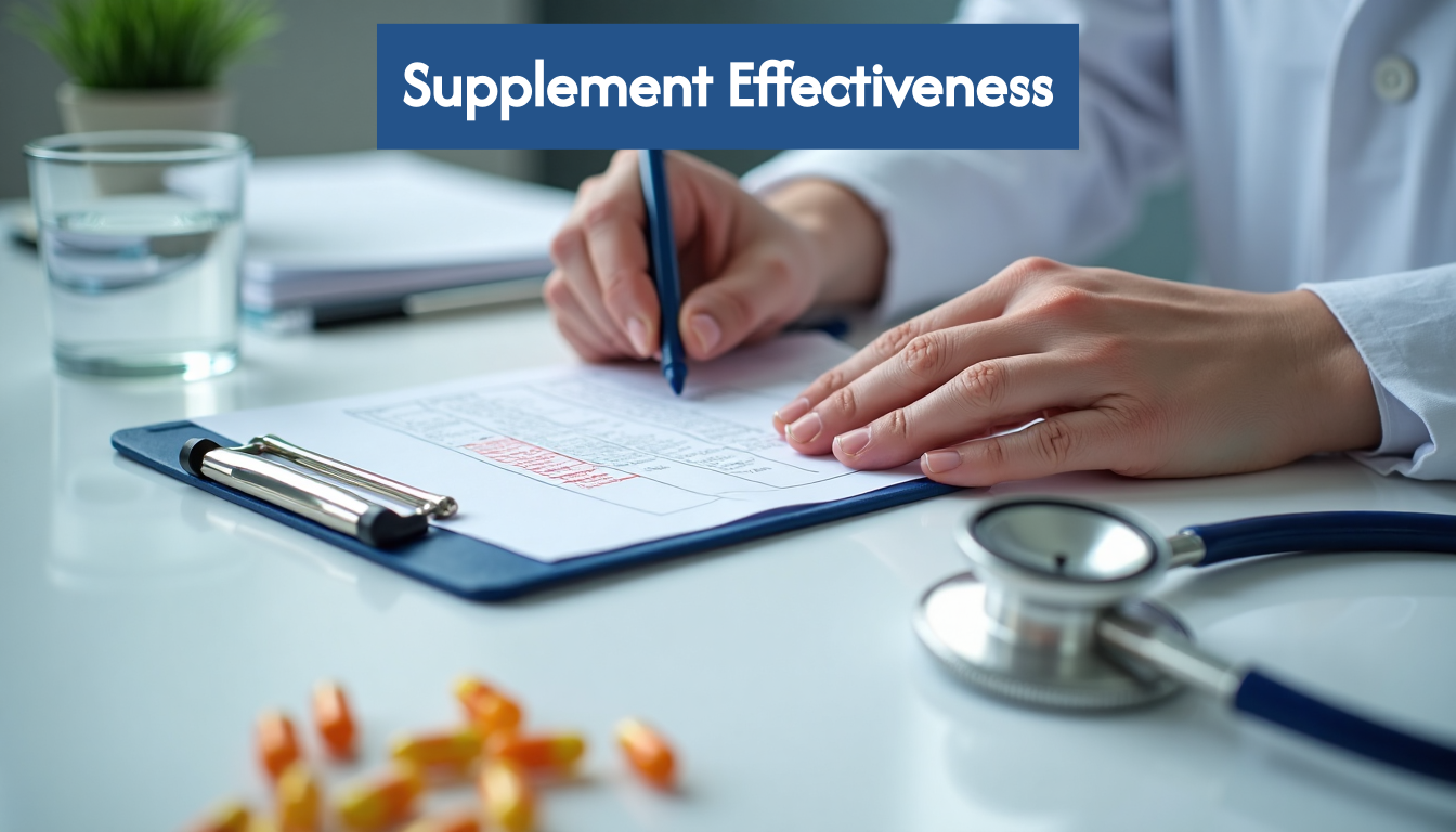 Doctor reviewing blood tests with supplements