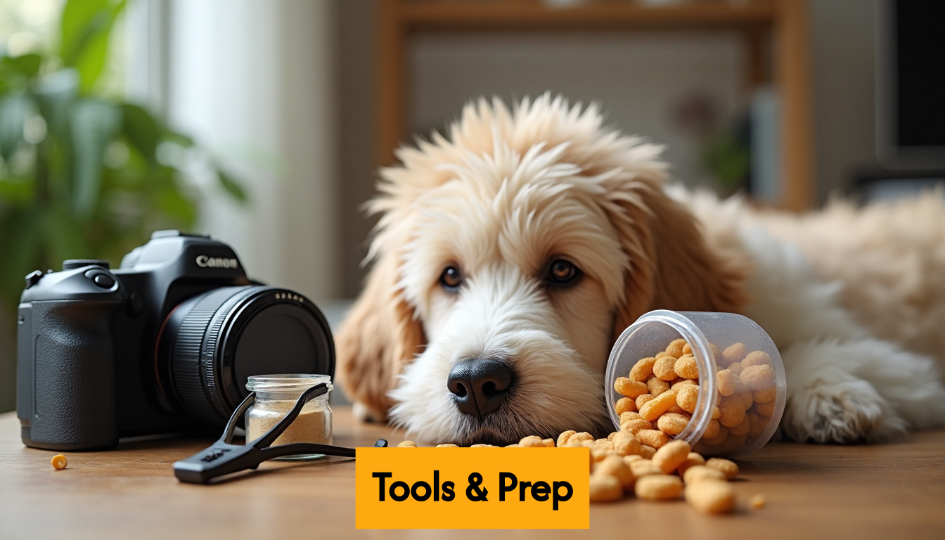 Dog nail care tools and treats ready for use