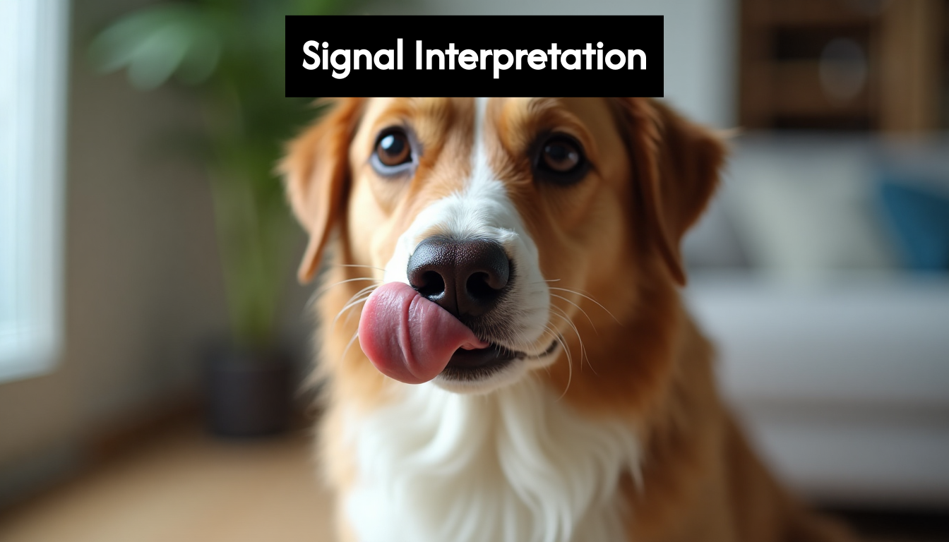 Dog showing stress with lip lick and whale eye