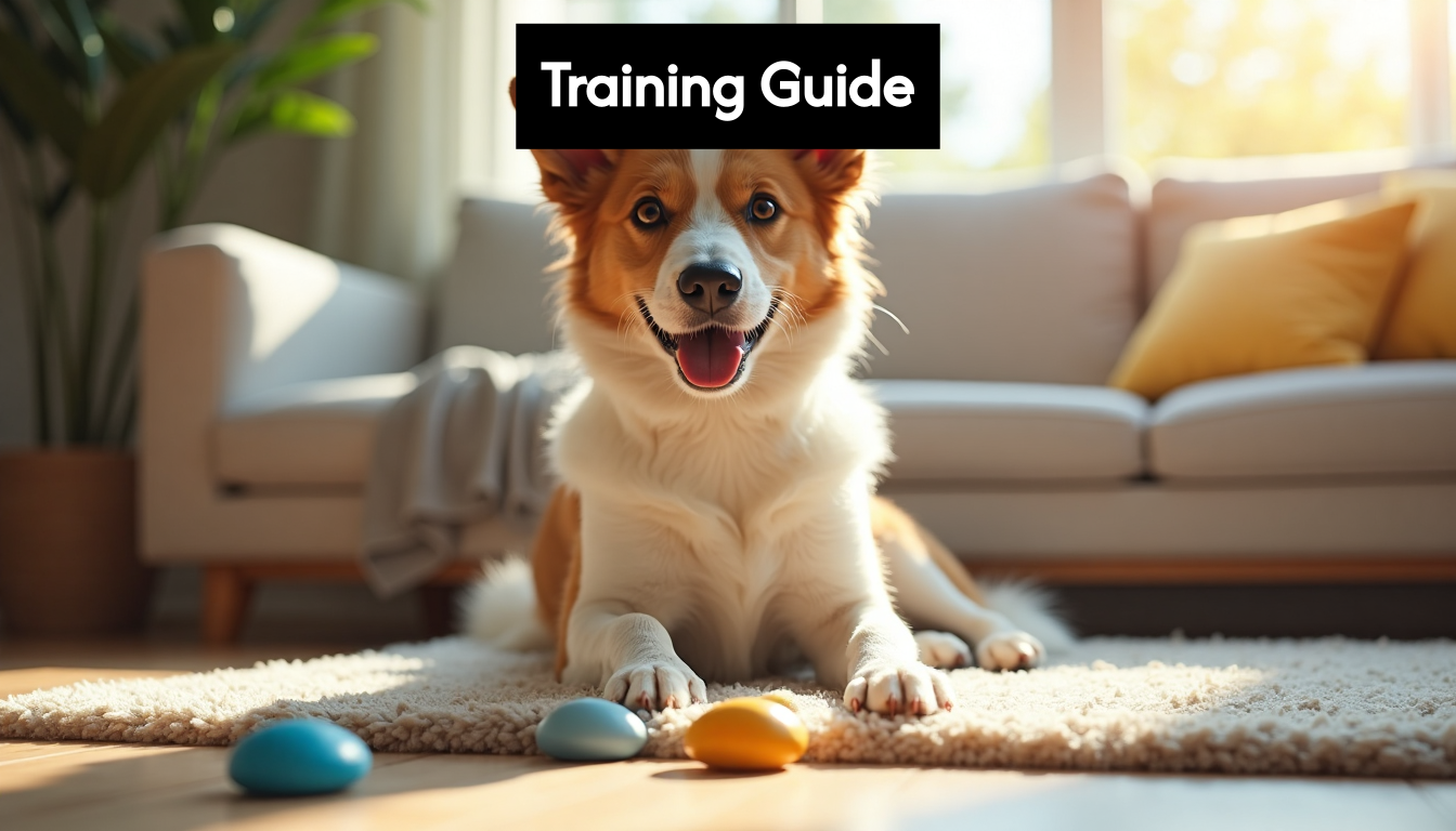 Dog with alert communication buttons at home