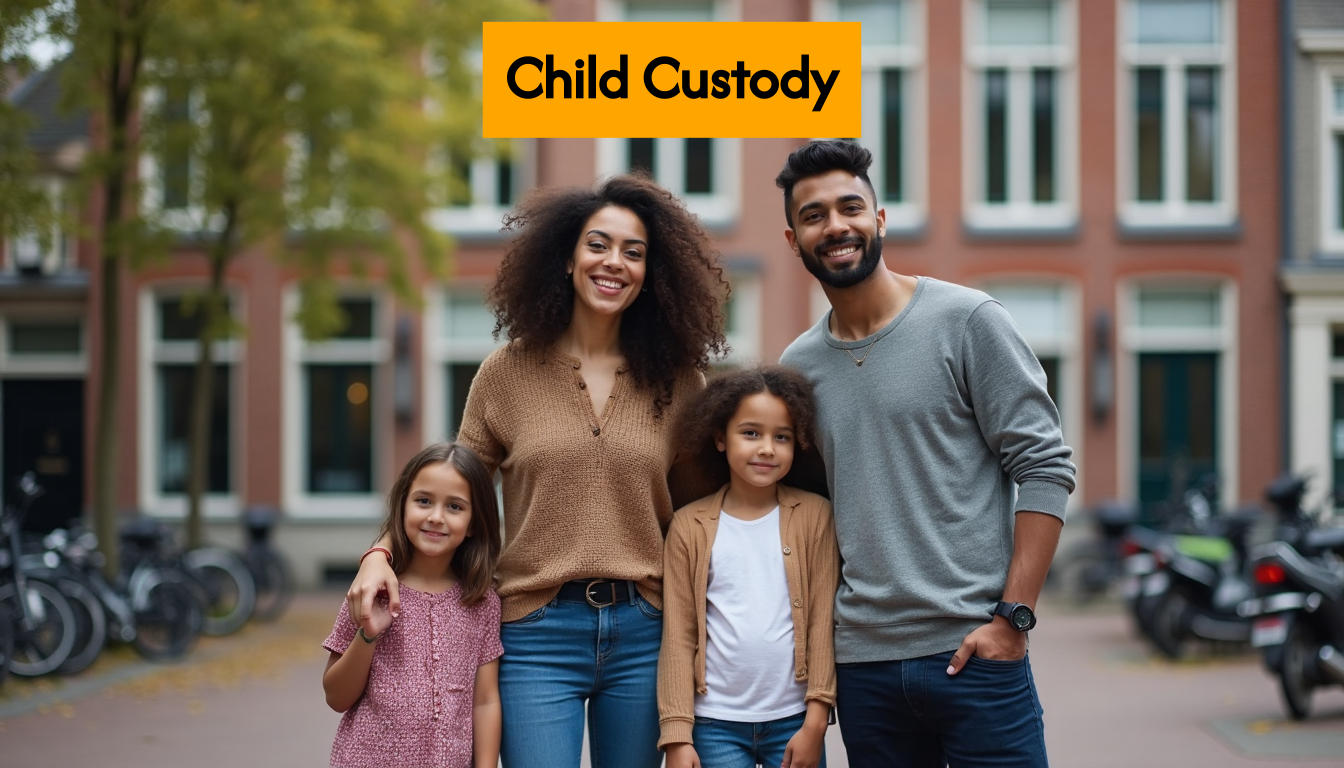 Dutch family outside courthouse in Amsterdam