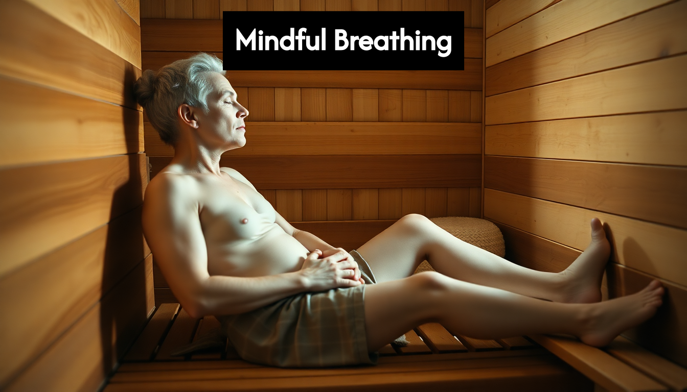 Person practicing breathing exercises in sauna