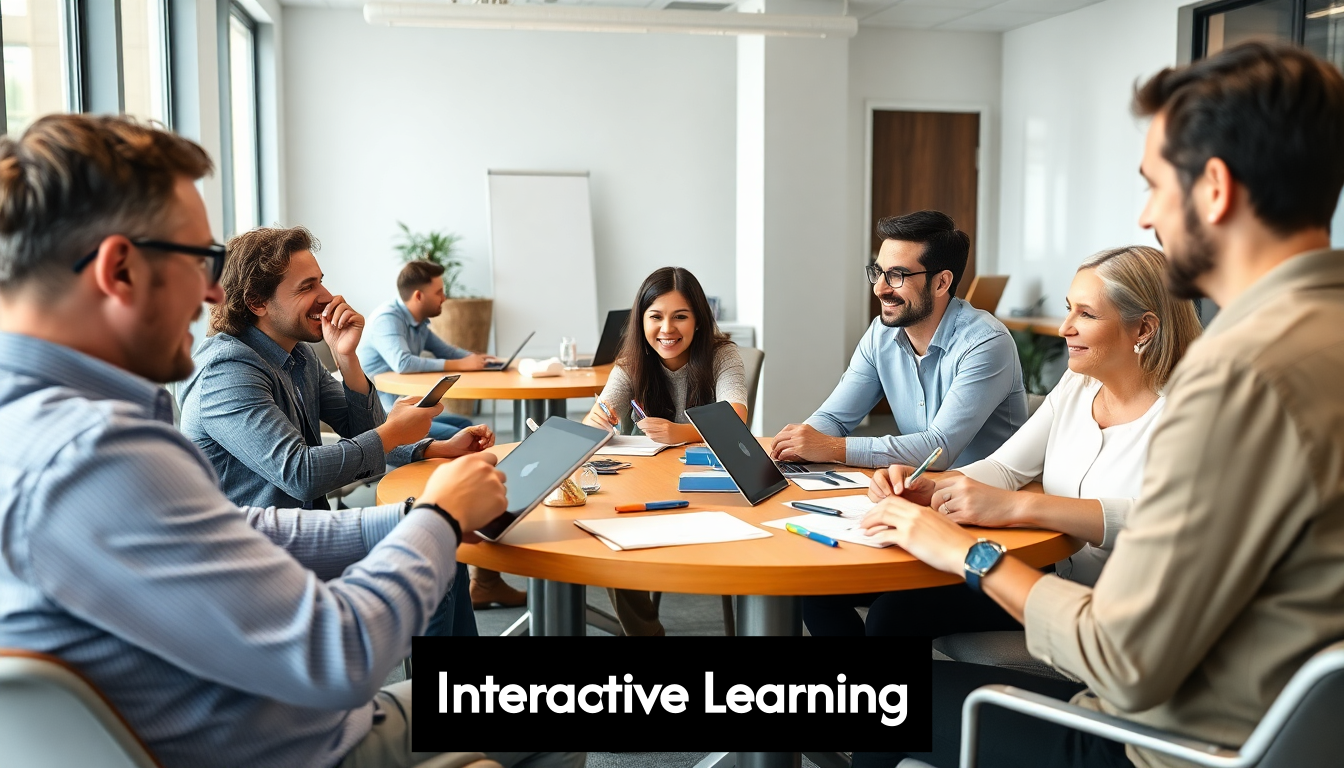 Employees collaborating during interactive training workshop