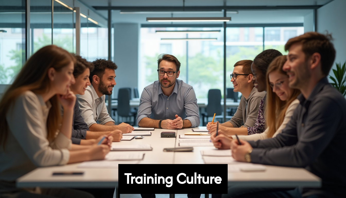 Employees collaborating in modern office meeting