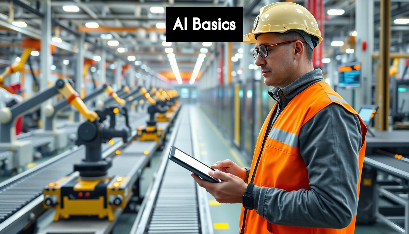 Engineer with AI machinery in factory