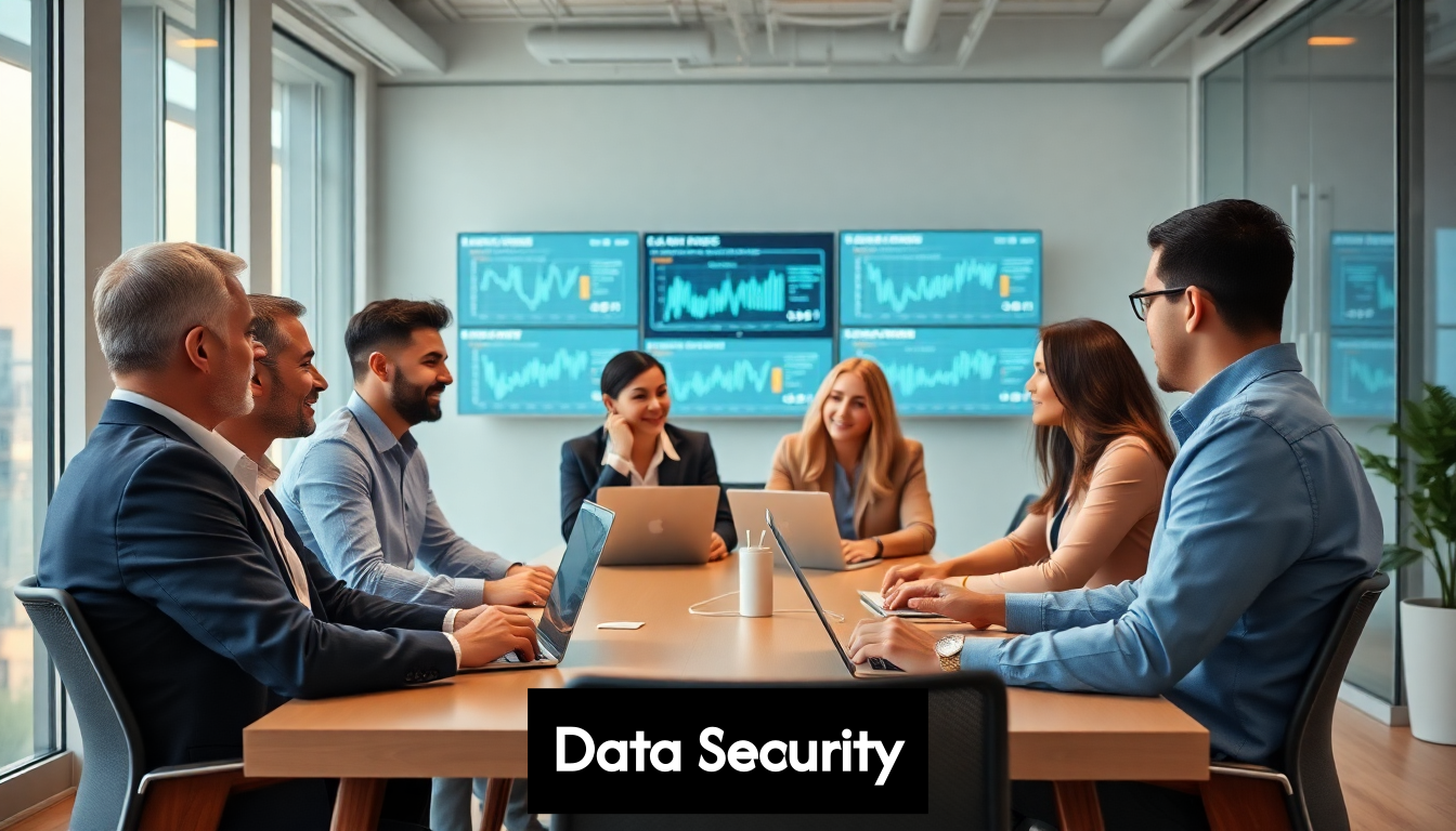 Team discussing data security strategies.