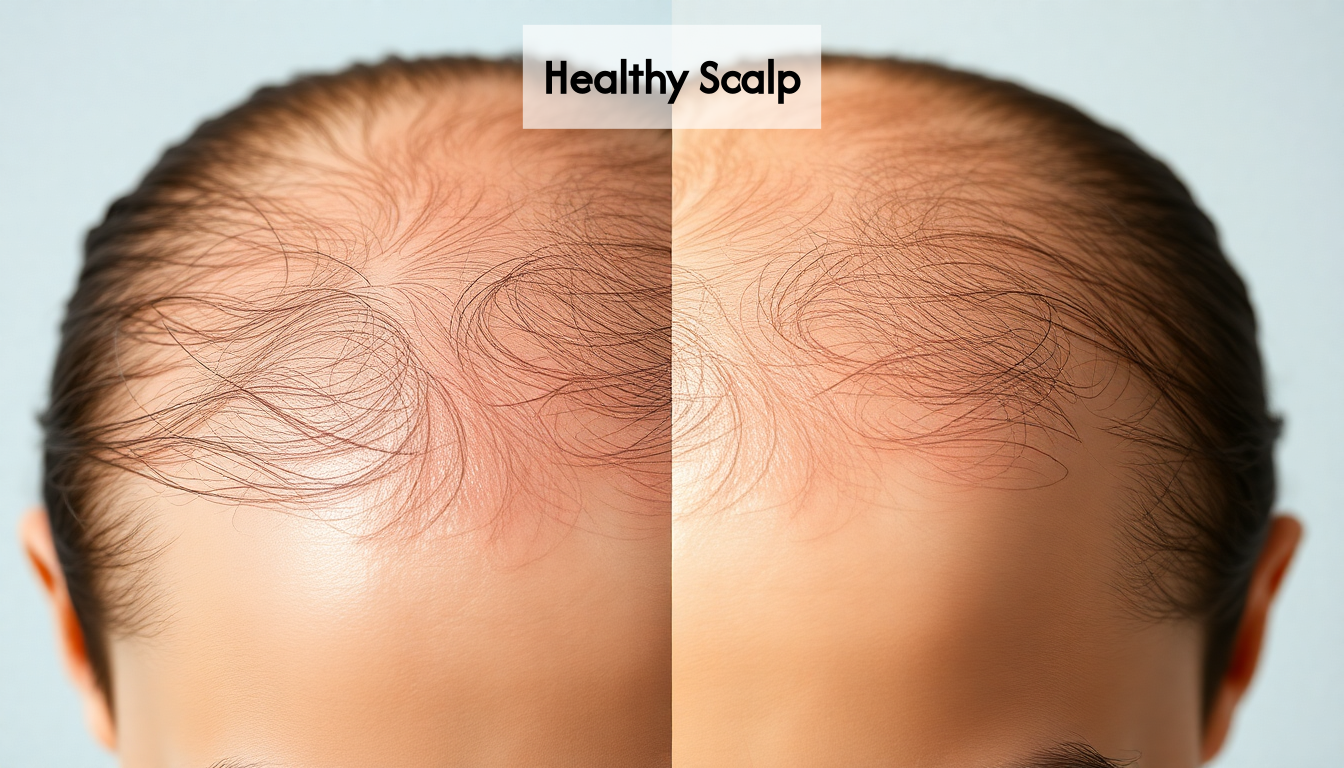 Before and after scalp treatment comparison.
