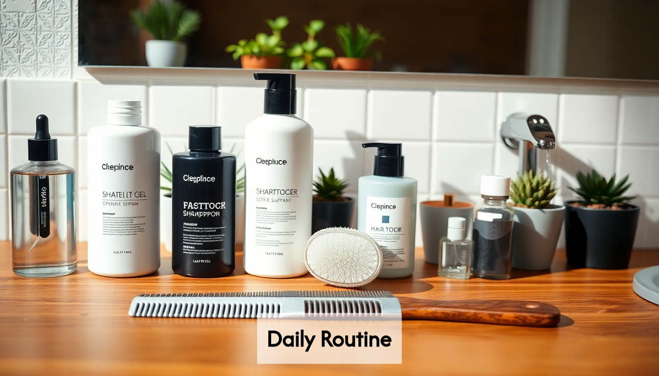 Essential hair care products displayed on a counter.