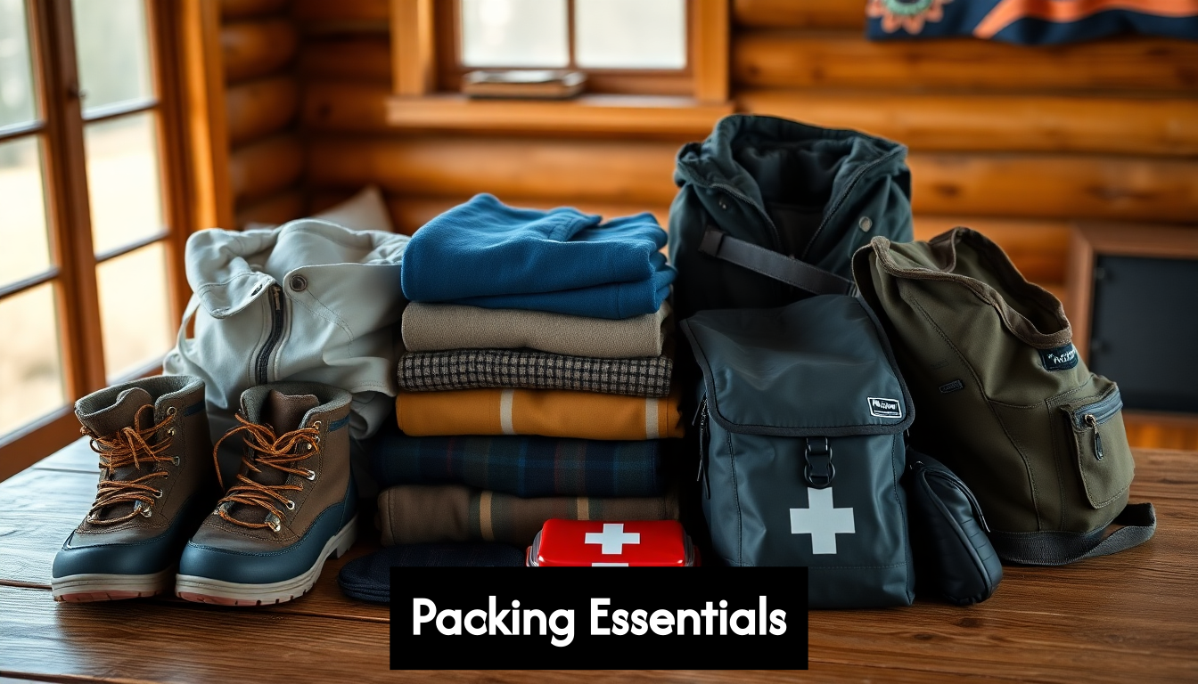 Essentials packed for a cabin trip