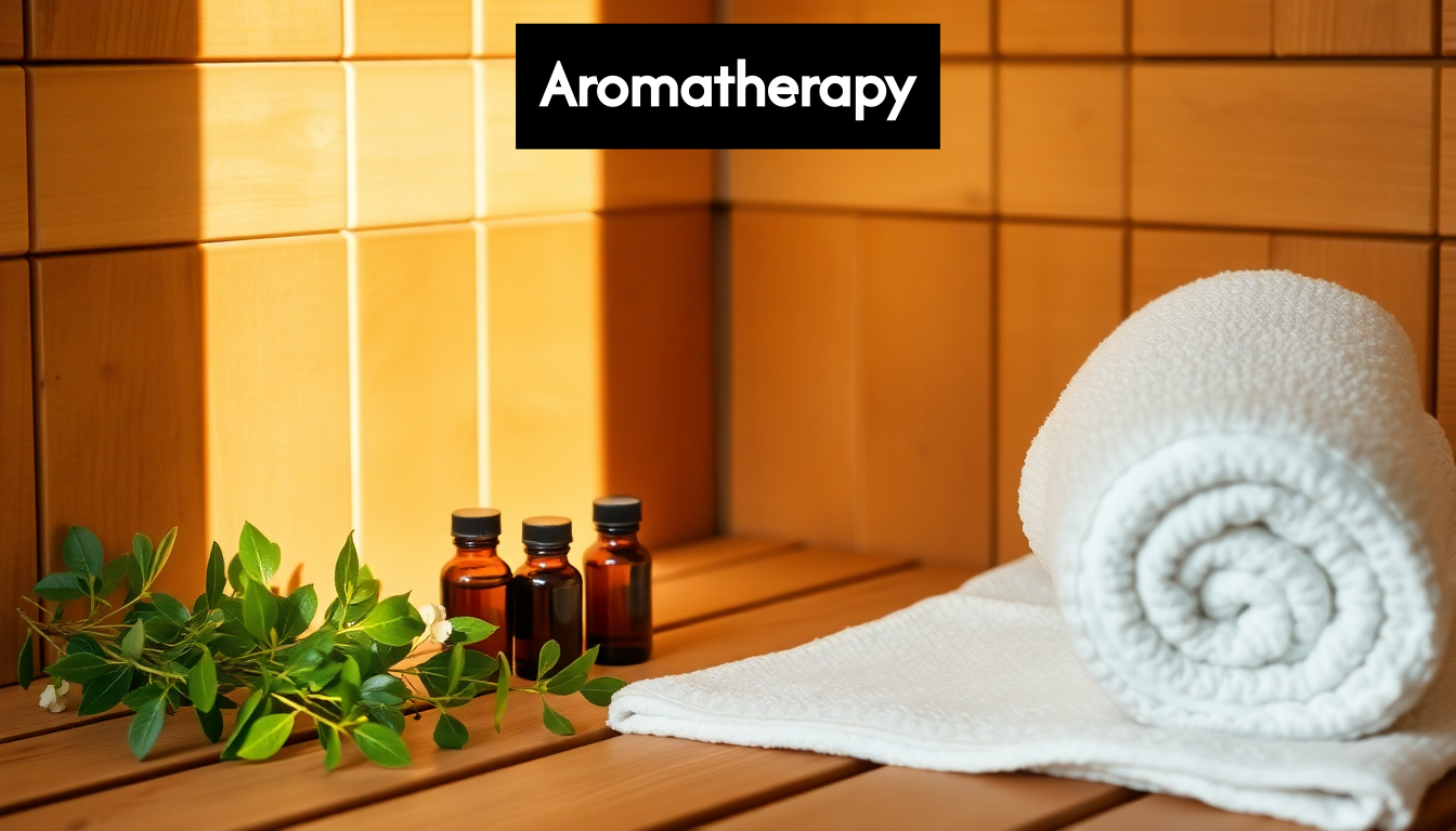 Eucalyptus oils and sauna bench for aromatherapy