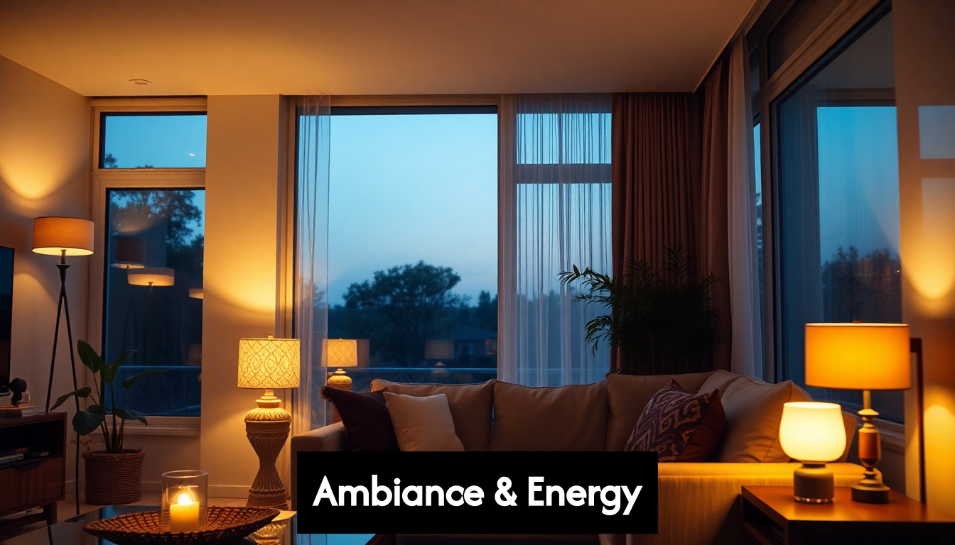 Evening home with layered ambient lighting