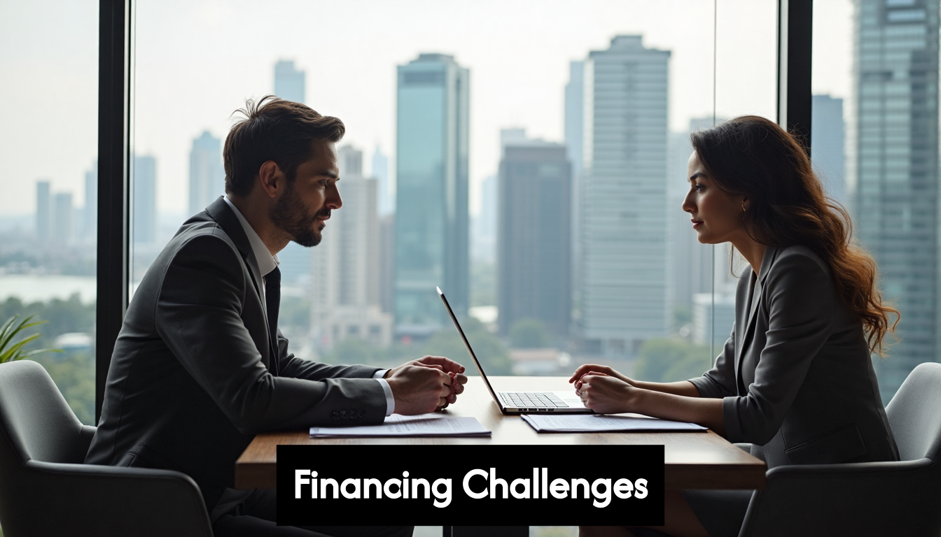 Expats reviewing financial documents with city view