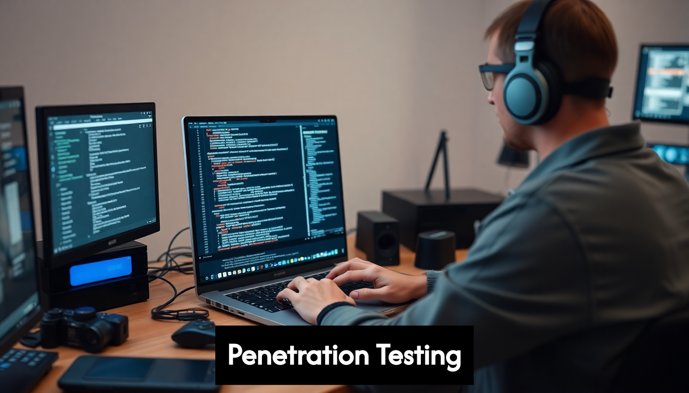 Expert performing penetration testing on a laptop