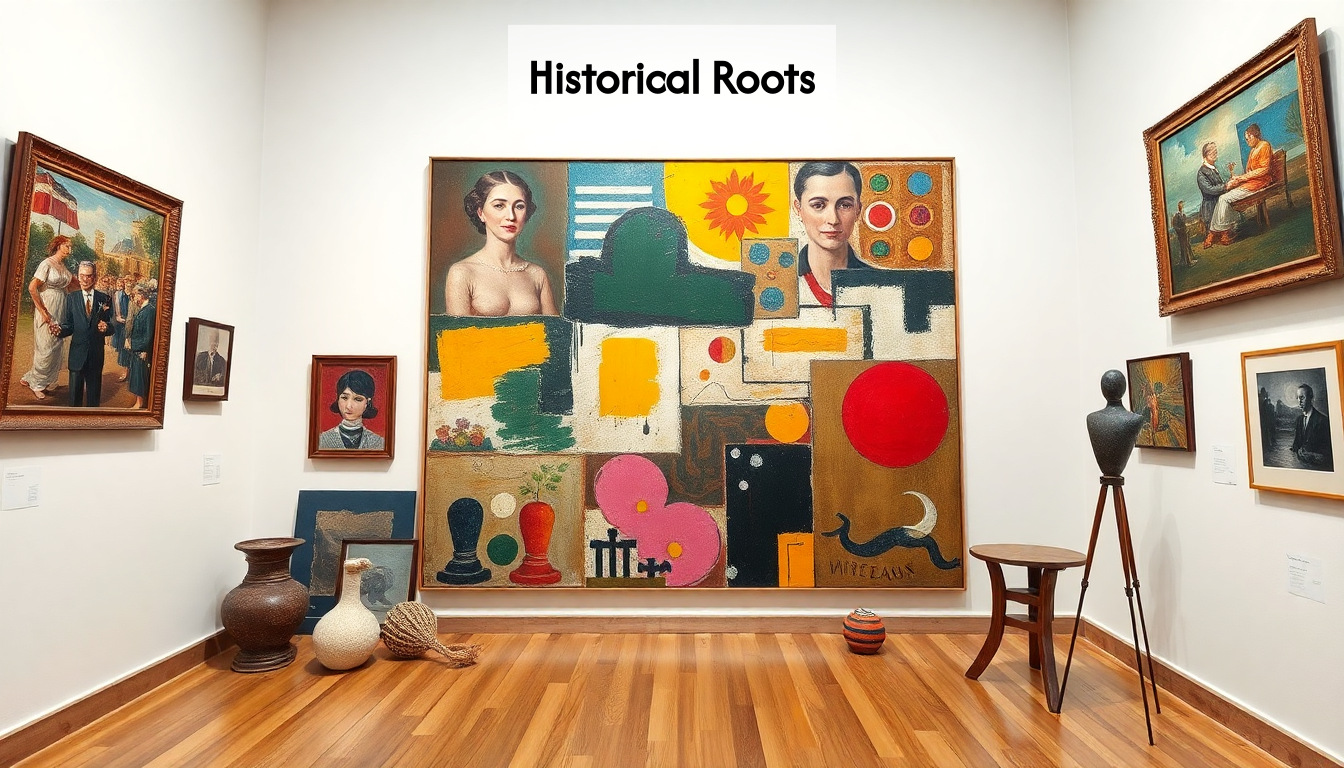 A montage of influential artworks in historical context
