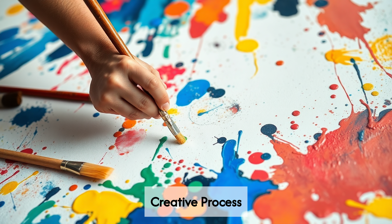 An artist creating an abstract expressionist painting