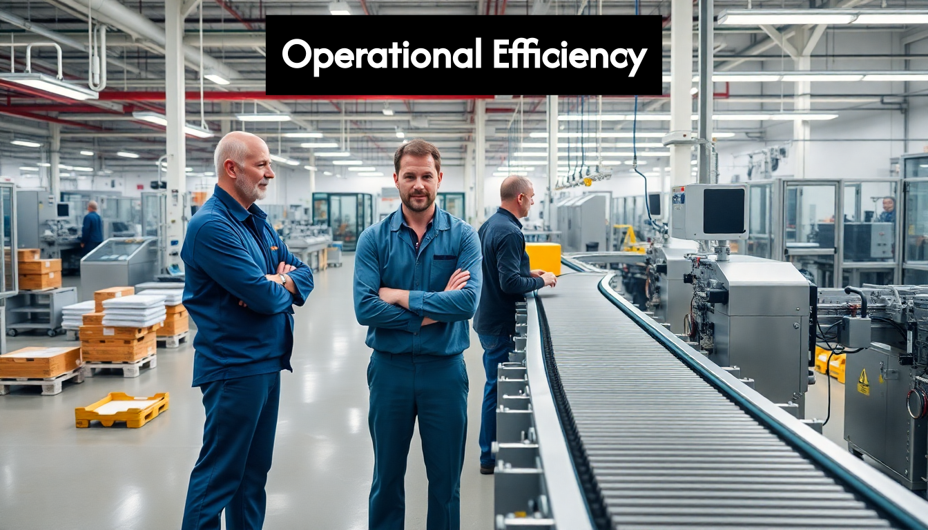 Factory workers monitoring labelling automation