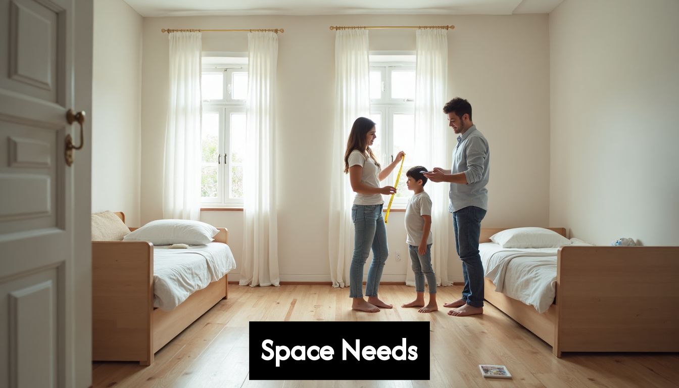 Family measuring bedroom for new bed placement