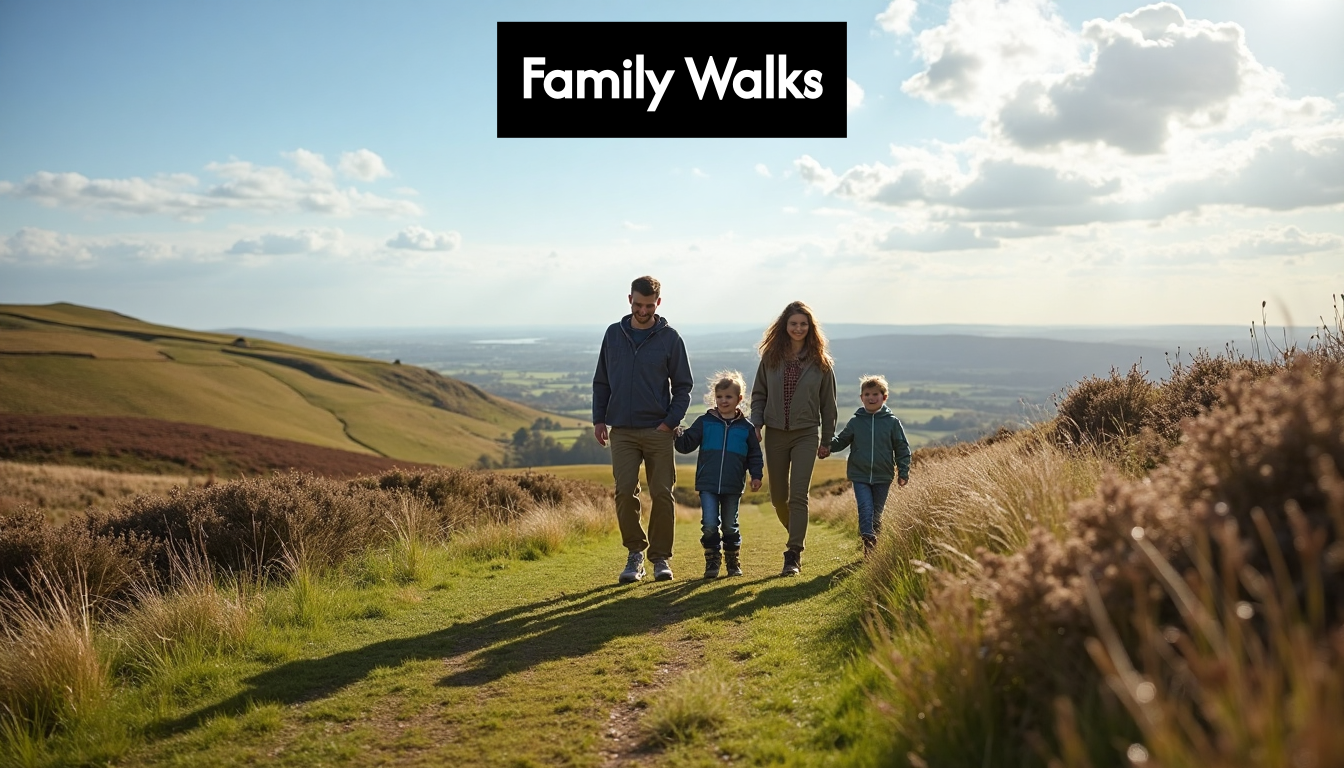 Family walking on scenic Northumberland trail