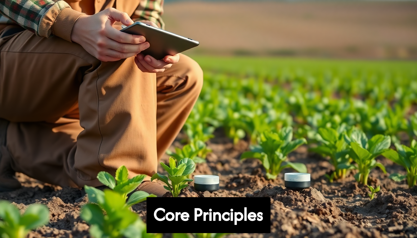 Farmer using tablet and sensors in field