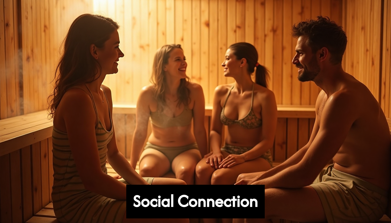 Friends conversing and bonding inside a sauna