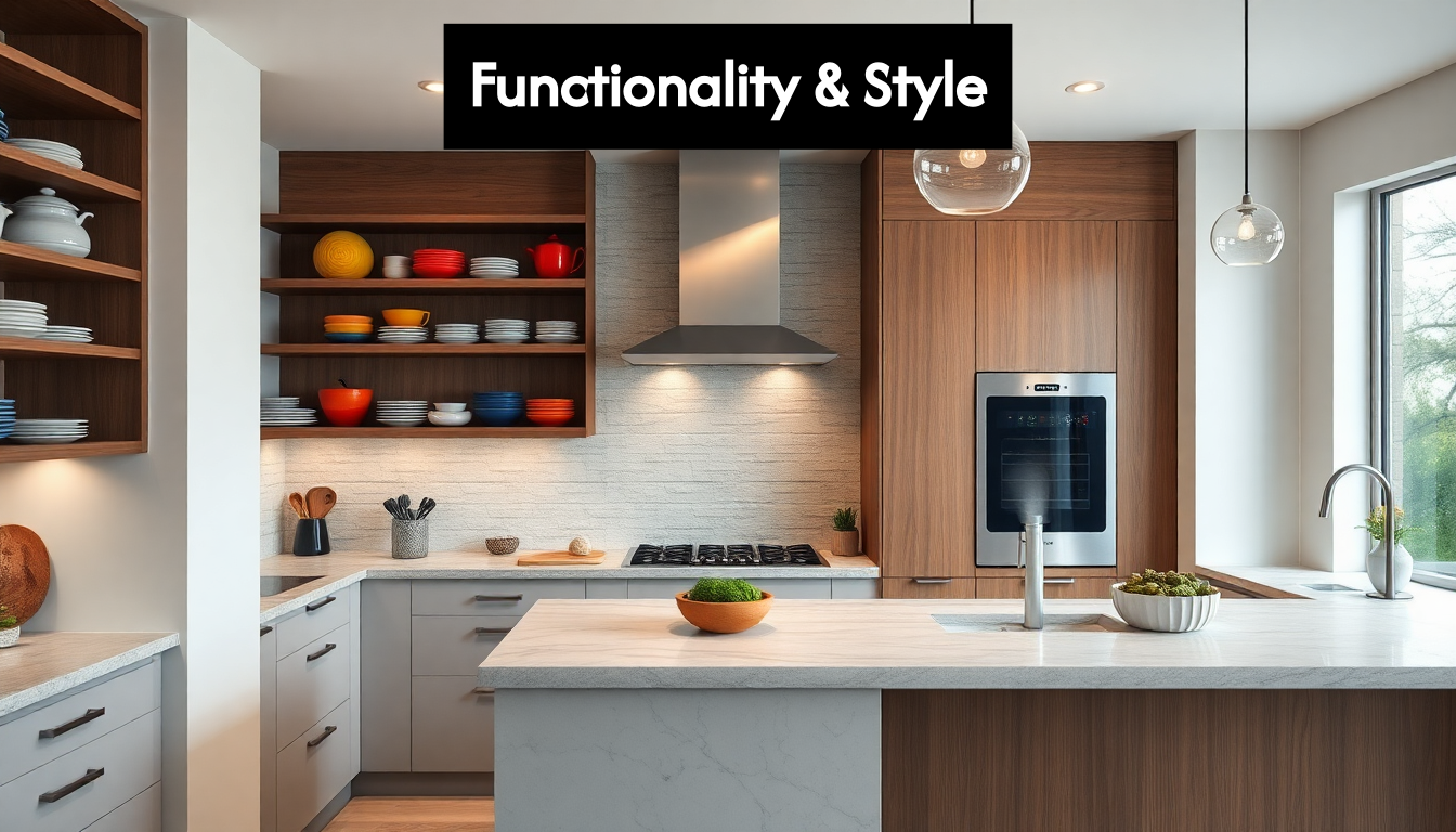 Functional kitchen with smart appliances and open shelving