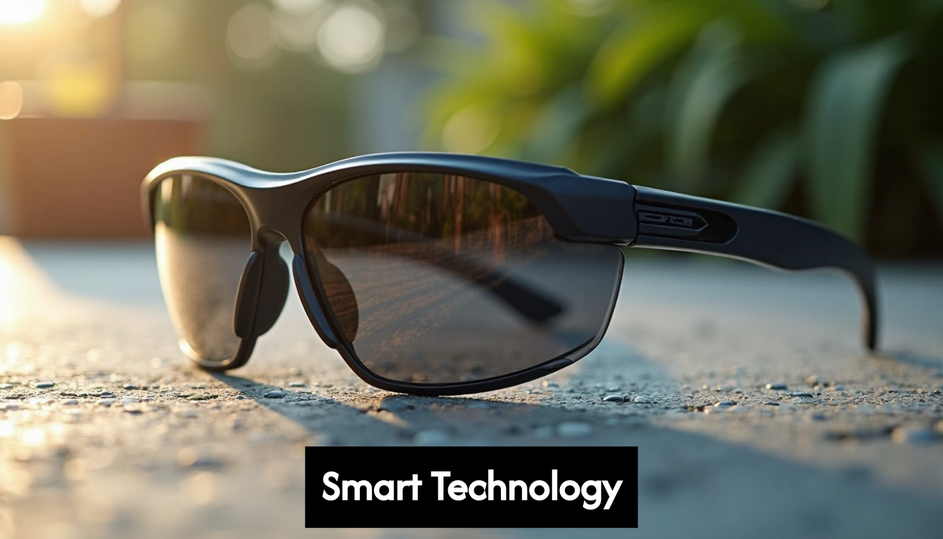 Futuristic smart sports glasses close-up