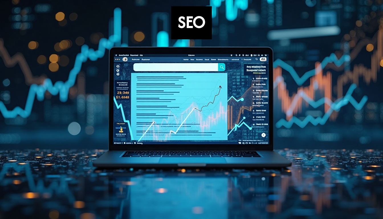 Graph showing rising search engine rankings and website traffic.