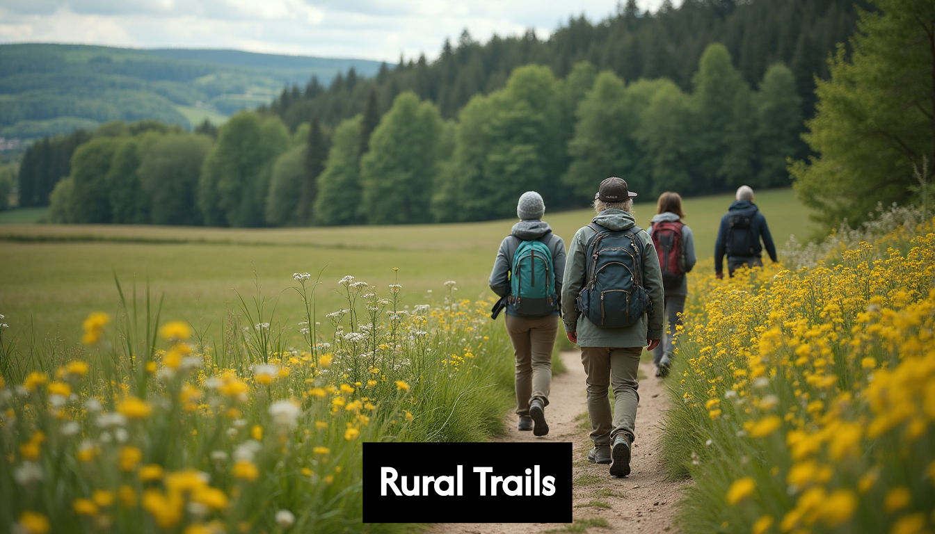 Group of hikers on rural walking trail