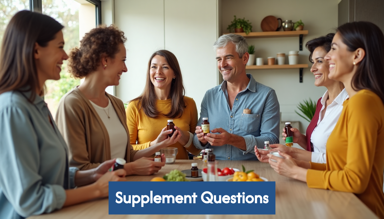 Group of people holding supplement bottles