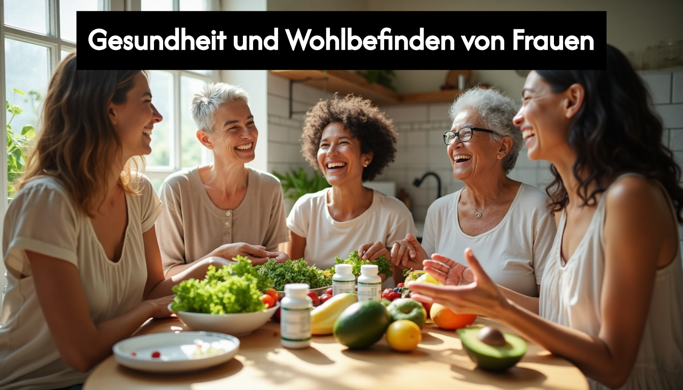 Group of women with supplements and fresh foods
