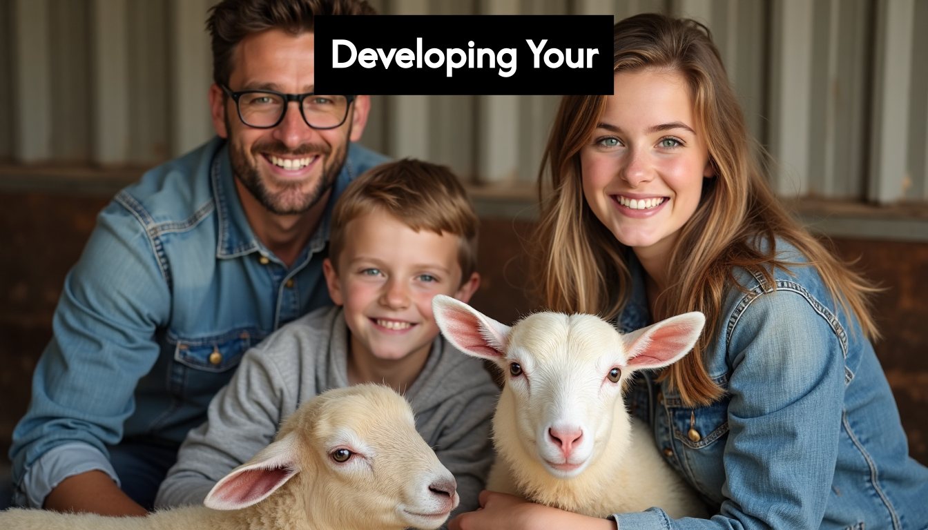 Guests happily interacting with farm animals on a farm.