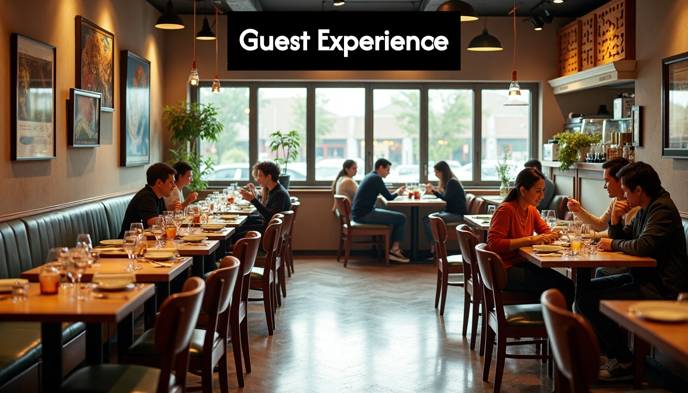 Guests seated at well-spaced restaurant tables