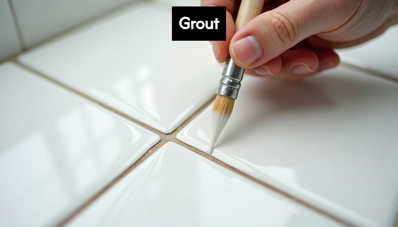 Hand applying sealant to grout lines.