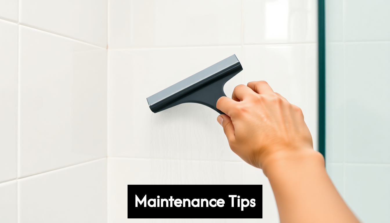 Hand cleaning shower tiles with squeegee